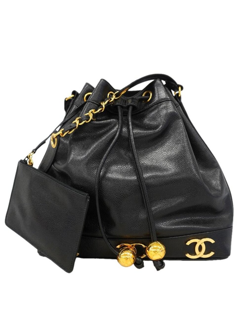 Chanel Shoulder Bag Triple Coco Caviar Leather Black Gold